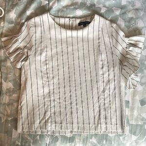 White Stripped Ruffle Sleeve Top